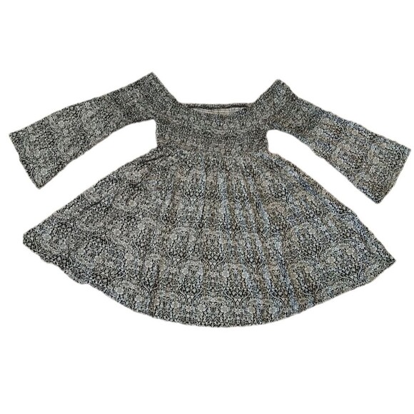 NWT 70's Inspired LCAS Abstract Smoked Bodice Bell Sleeve Dress - Picture 3 of 12